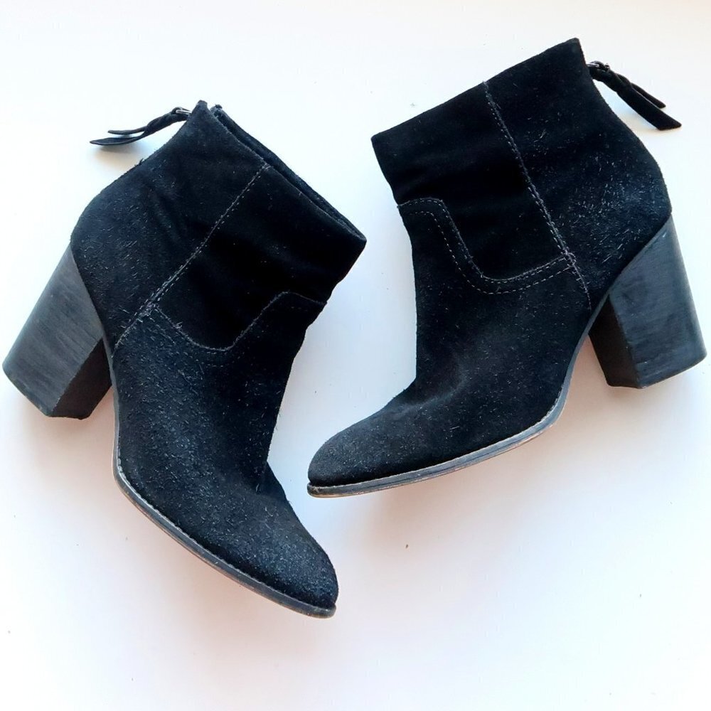 Splendid Anthropologie Black Suede Leather Block Heel Ankle Boots Booties 9.5